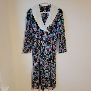 Vintage Midi Dress Size 11 12 Floral Prairie Grannycore Shawl Lace Dark Flower